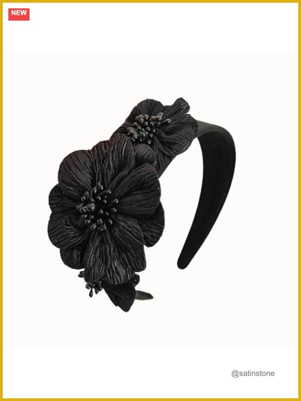 Fabric Pearl Flower Wide Headband Nonslip Hair Accessory for Women
